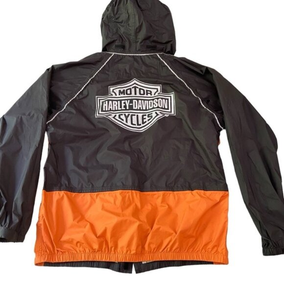 Harley Davidson rain gear 2 pieces suit jacket pants black orange biker X-small - Picture 3 of 14